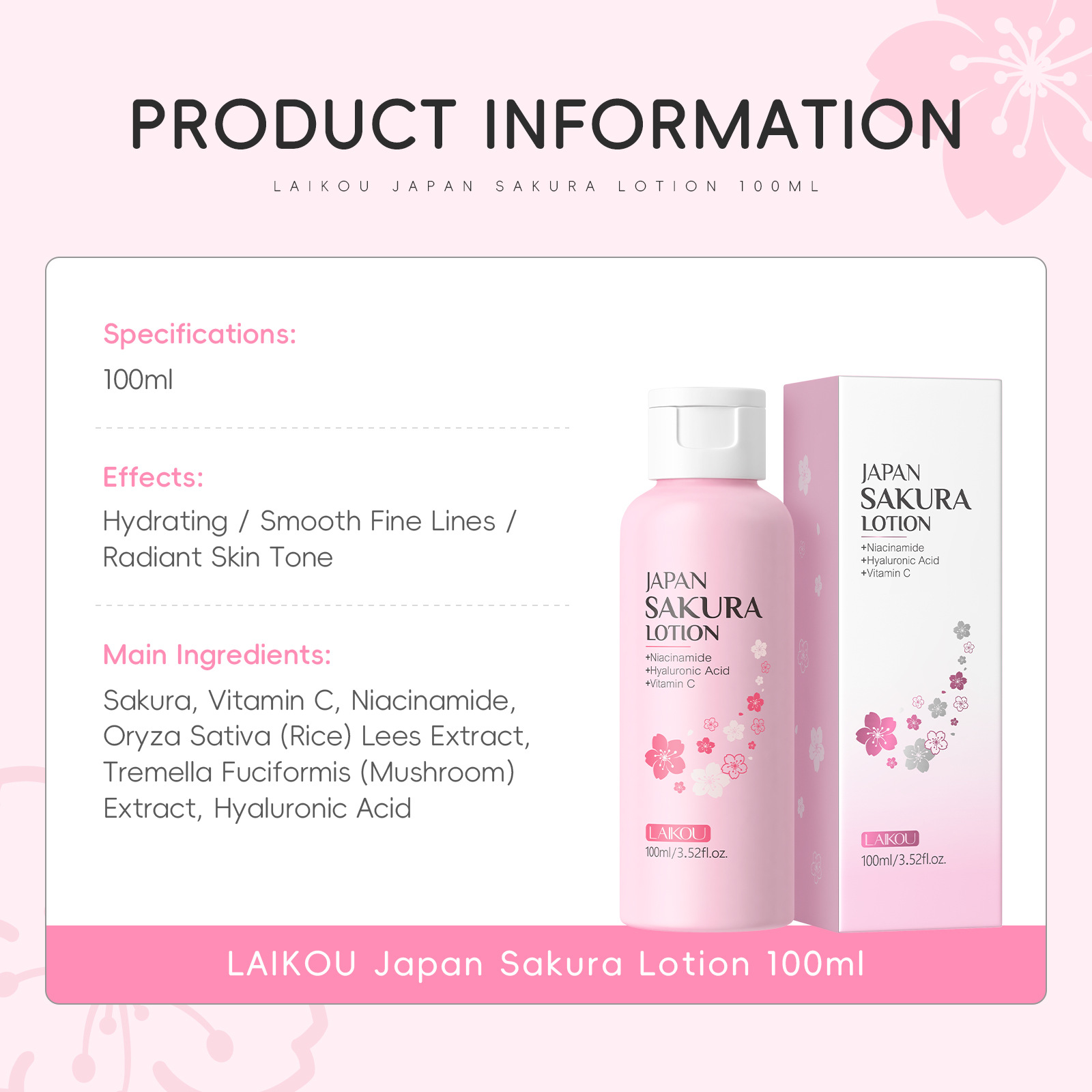 LAIKOU Sakura Lotion 100ml Nia – Niacinamide Pore Shrinking Essence Bewertung und Preis
